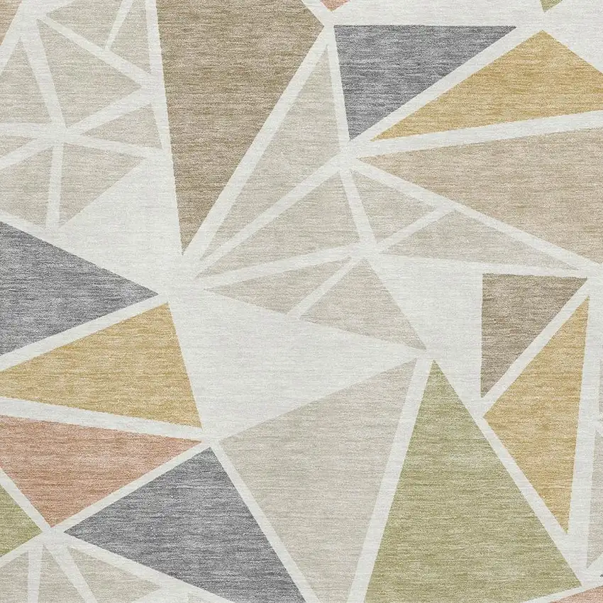 Ivory Gold And Green Geometric Washable Area Rug With UV Protection Photo 2