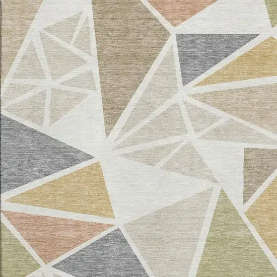 Ivory Gold And Green Geometric Washable Area Rug With UV Protection Photo 2