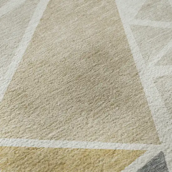 Ivory Gold And Green Geometric Washable Area Rug With UV Protection Photo 9