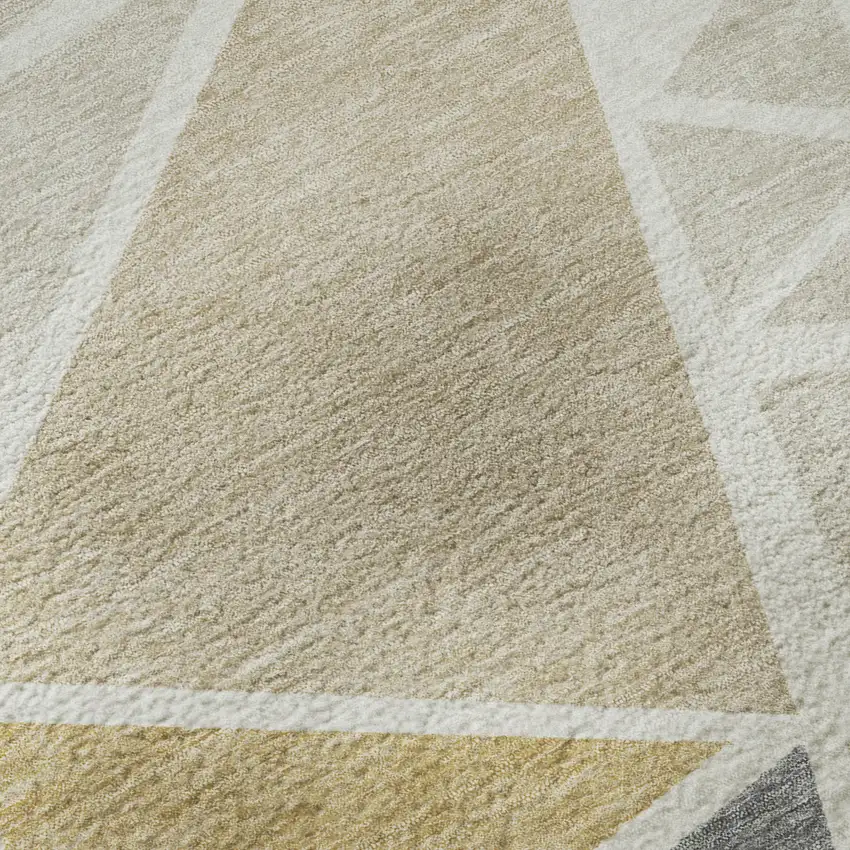 Ivory Gold And Green Geometric Washable Area Rug With UV Protection Photo 9