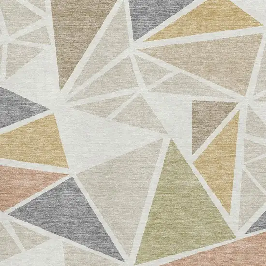 Ivory Gold And Green Geometric Washable Area Rug With UV Protection Photo 2