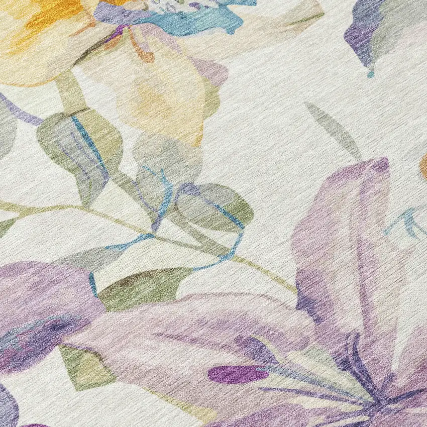 Ivory Gold And Lavender Floral Washable Indoor Outdoor Area Rug Photo 5