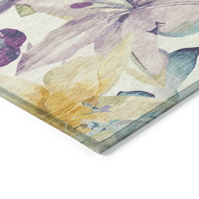 Ivory Gold And Lavender Floral Washable Indoor Outdoor Area Rug Photo 6