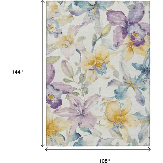 Ivory Gold And Lavender Floral Washable Indoor Outdoor Area Rug Photo 3