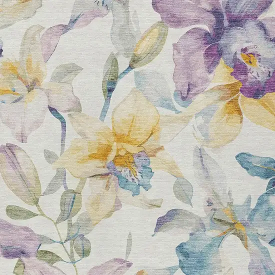 Ivory Gold And Lavender Floral Washable Indoor Outdoor Area Rug Photo 7