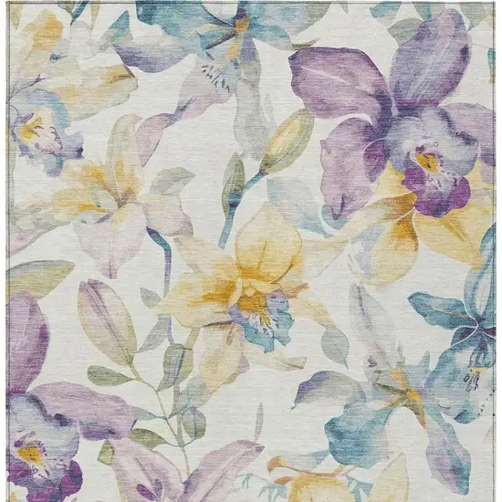 Ivory Gold And Lavender Floral Washable Indoor Outdoor Area Rug Photo 4