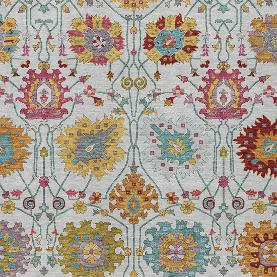 Ivory Gold And Pink Damask Washable Indoor Outdoor Area Rug Photo 6