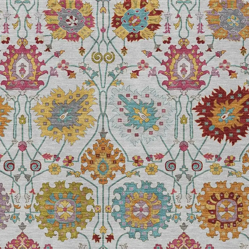 Ivory Gold And Pink Damask Washable Indoor Outdoor Area Rug Photo 7