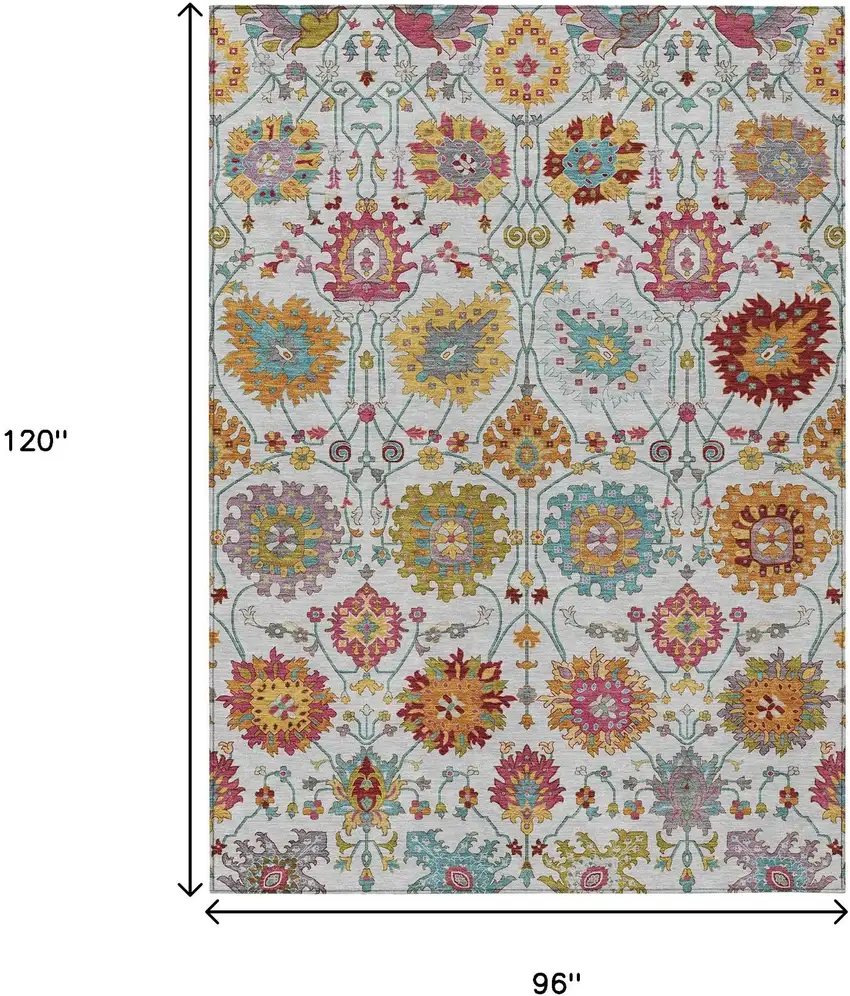 Ivory Gold And Pink Damask Washable Indoor Outdoor Area Rug Photo 3