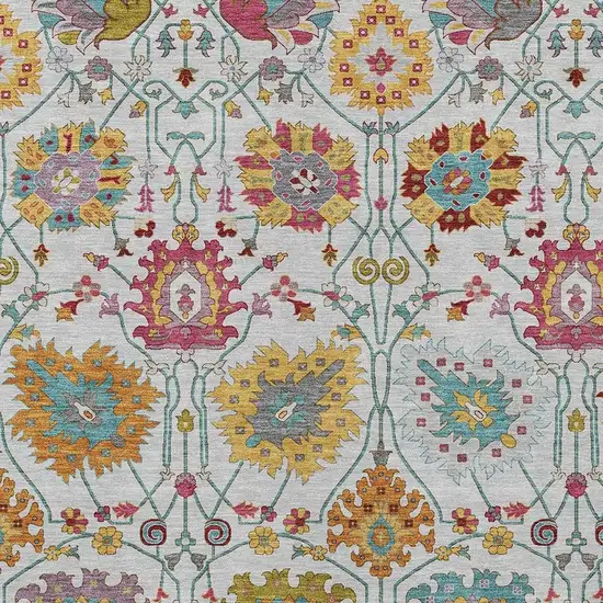 Ivory Gold And Pink Damask Washable Indoor Outdoor Area Rug Photo 7