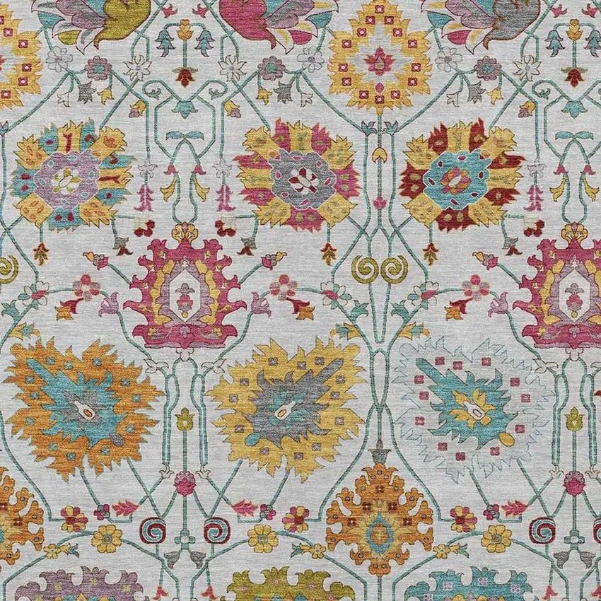 Ivory Gold And Pink Damask Washable Indoor Outdoor Area Rug Photo 7