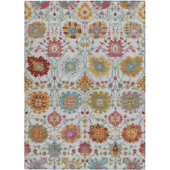 Ivory Gold And Pink Damask Washable Indoor Outdoor Area Rug Photo 4