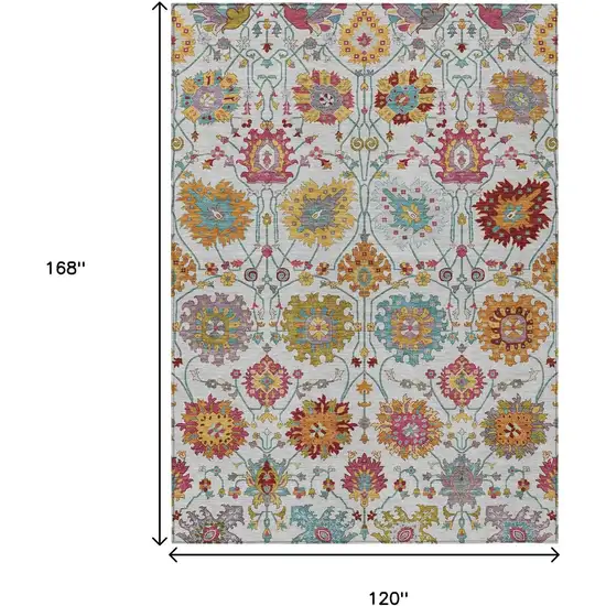 Ivory Gold And Pink Damask Washable Indoor Outdoor Area Rug Photo 3