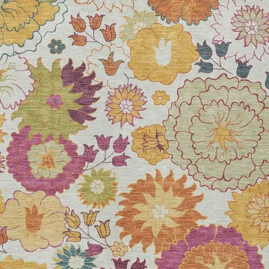 Ivory Gold And Pink Floral Washable Indoor Outdoor Area Rug Photo 7