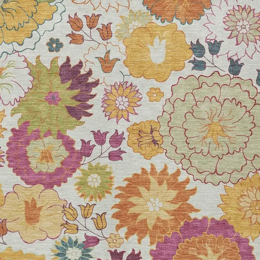 Ivory Gold And Pink Floral Washable Indoor Outdoor Area Rug Photo 7