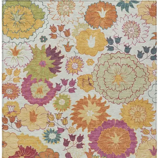 Ivory Gold And Pink Floral Washable Indoor Outdoor Area Rug Photo 4