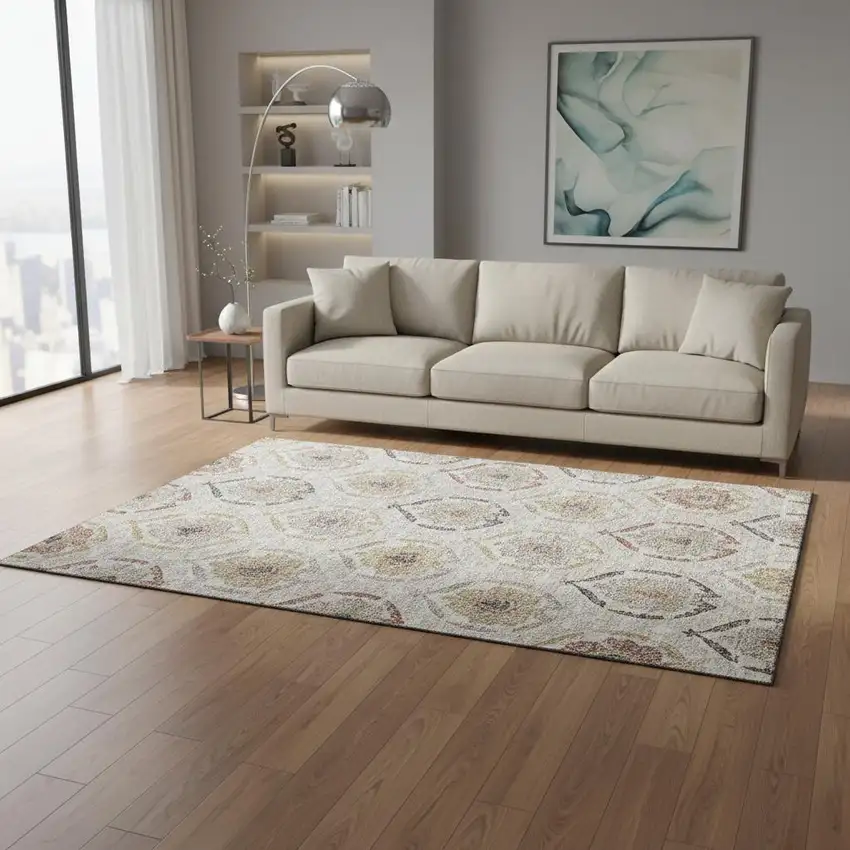 Ivory Gold And Rust Medallion Washable Area Rug With UV Protection Photo 2