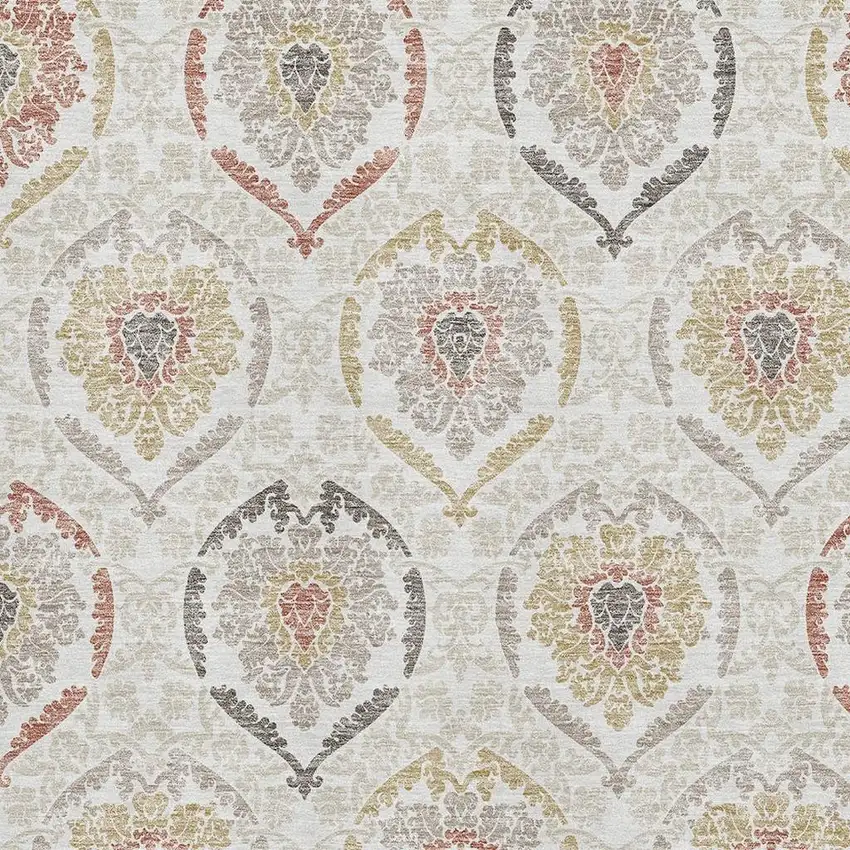 Ivory Gold And Rust Medallion Washable Area Rug With UV Protection Photo 3