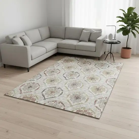 Ivory Gold And Rust Medallion Washable Area Rug With UV Protection Photo 2