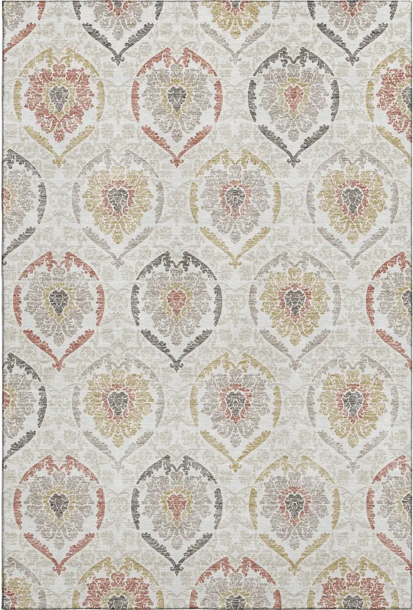 Ivory Gold And Rust Medallion Washable Area Rug With UV Protection Photo 1