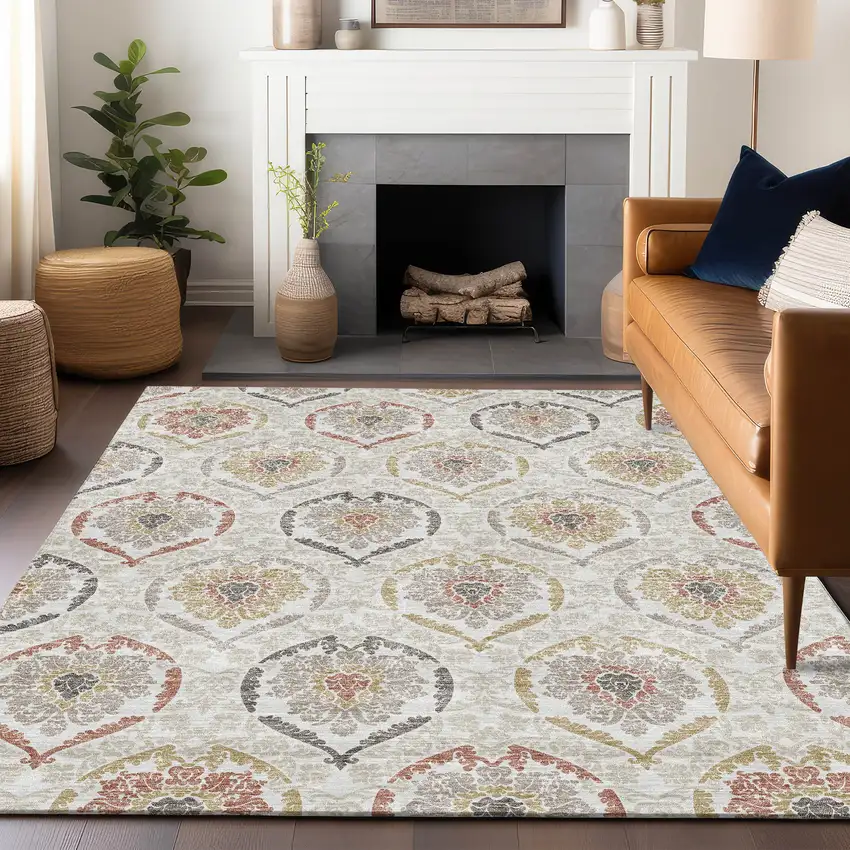 Ivory Gold And Rust Medallion Washable Area Rug With UV Protection Photo 6