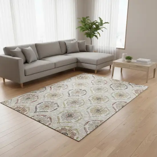 Ivory Gold And Rust Medallion Washable Area Rug With UV Protection Photo 2