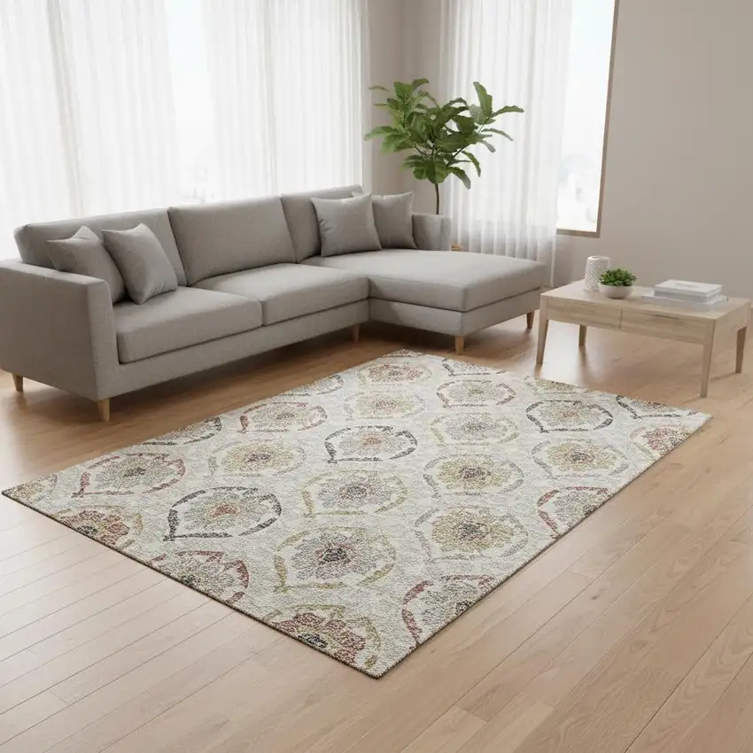 Ivory Gold And Rust Medallion Washable Area Rug With UV Protection Photo 2