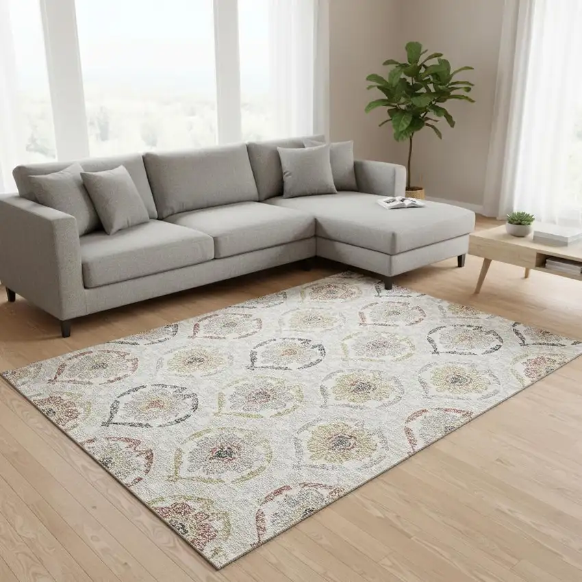 Ivory Gold And Rust Medallion Washable Area Rug With UV Protection Photo 2