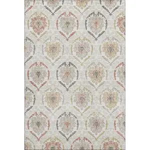 Photo of Ivory Gold And Rust Medallion Washable Area Rug With UV Protection