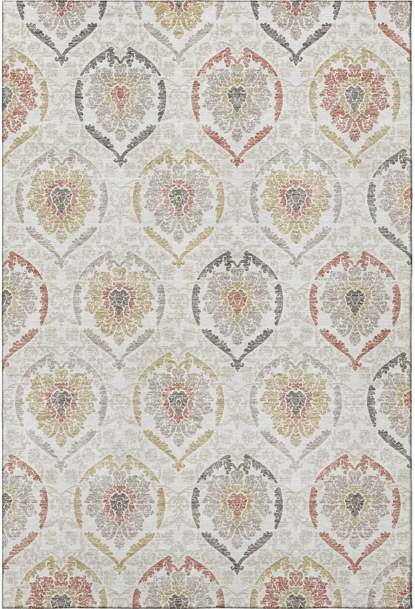 Ivory Gold And Rust Medallion Washable Area Rug With UV Protection Photo 4
