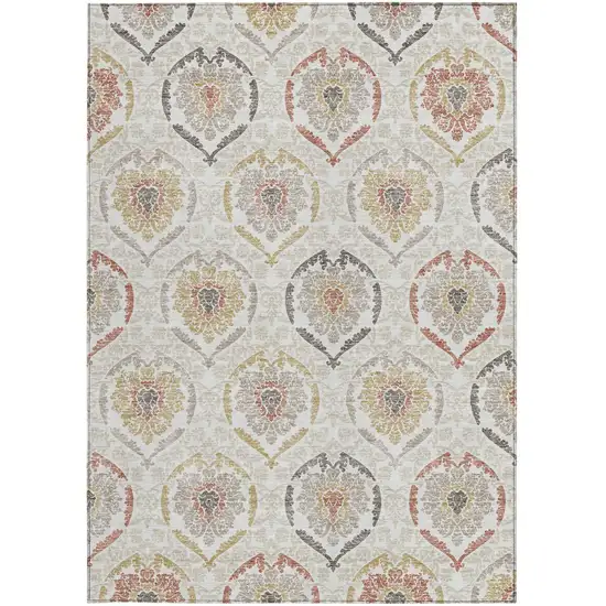 Ivory Gold And Taupe Medallion Washable Indoor Outdoor Area Rug Photo 8