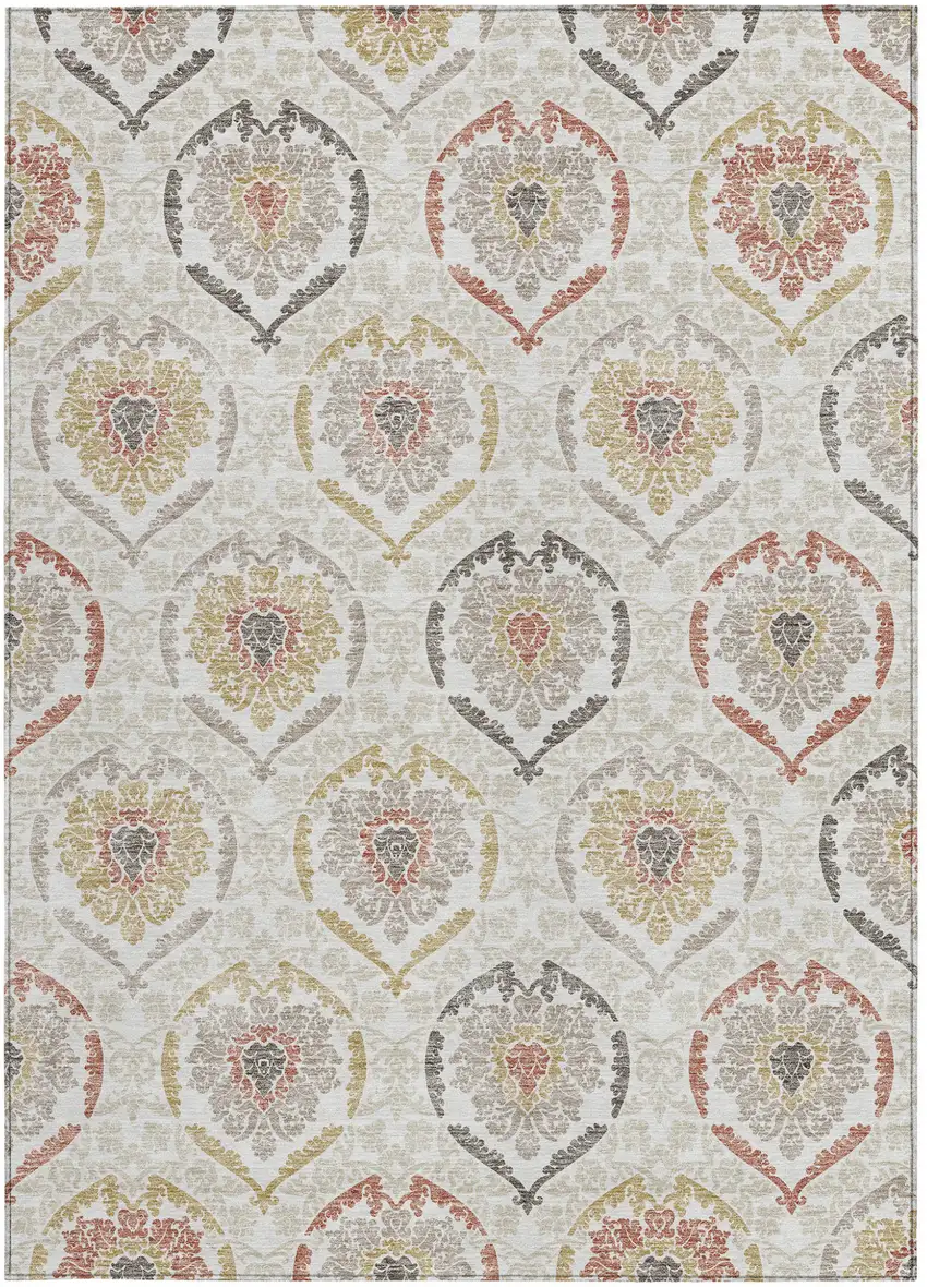 Ivory Gold And Taupe Medallion Washable Indoor Outdoor Area Rug Photo 8