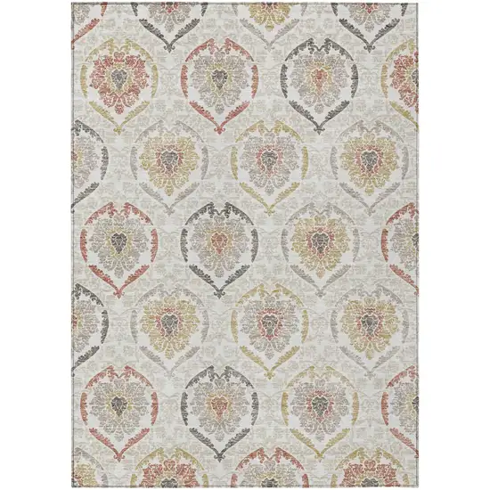 Ivory Gold And Taupe Medallion Washable Indoor Outdoor Area Rug Photo 2