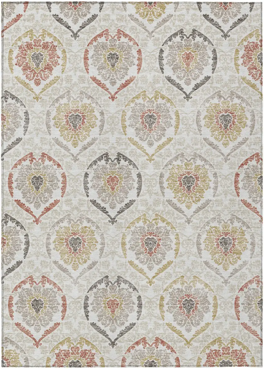 Ivory Gold And Taupe Medallion Washable Indoor Outdoor Area Rug Photo 2
