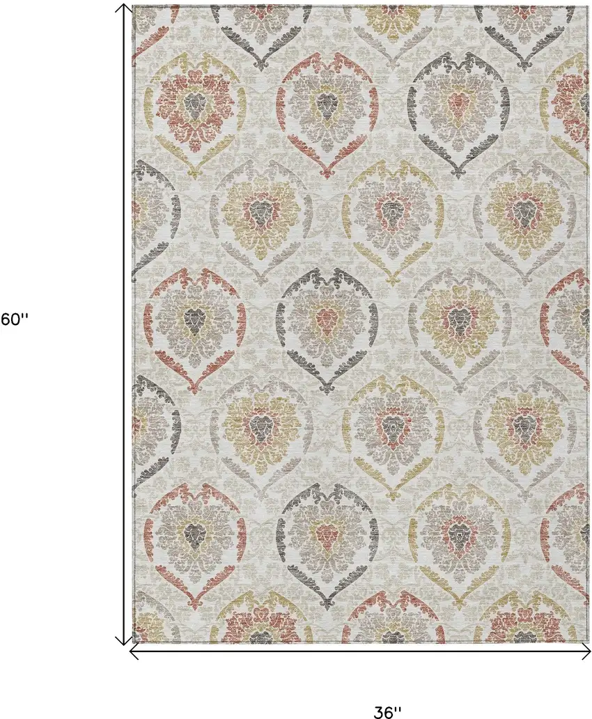 Ivory Gold And Taupe Medallion Washable Indoor Outdoor Area Rug Photo 3