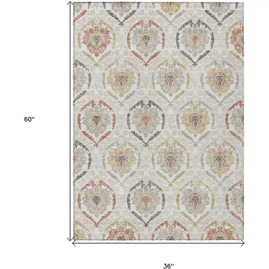 Ivory Gold And Taupe Medallion Washable Indoor Outdoor Area Rug Photo 3