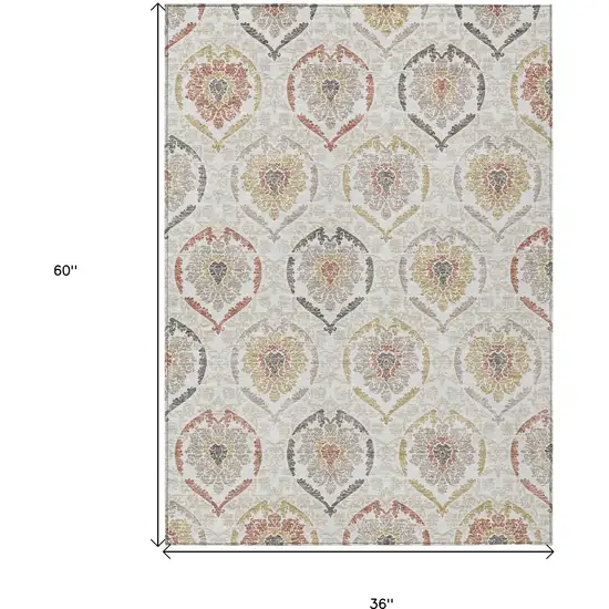 Ivory Gold And Taupe Medallion Washable Indoor Outdoor Area Rug Photo 3