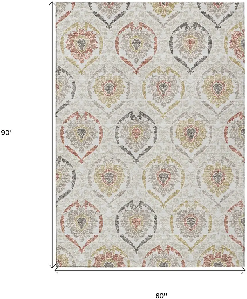 Ivory Gold And Taupe Medallion Washable Indoor Outdoor Area Rug Photo 3