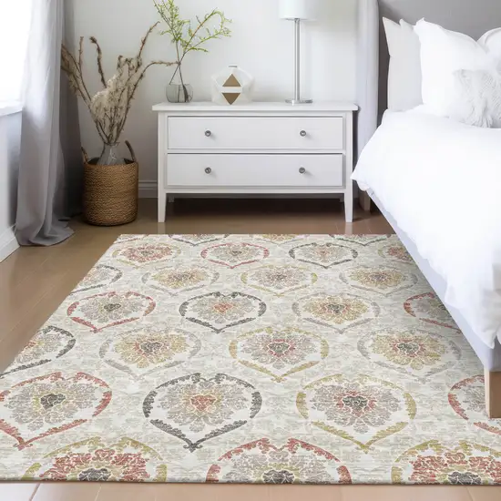 Ivory Gold And Taupe Medallion Washable Indoor Outdoor Area Rug Photo 9