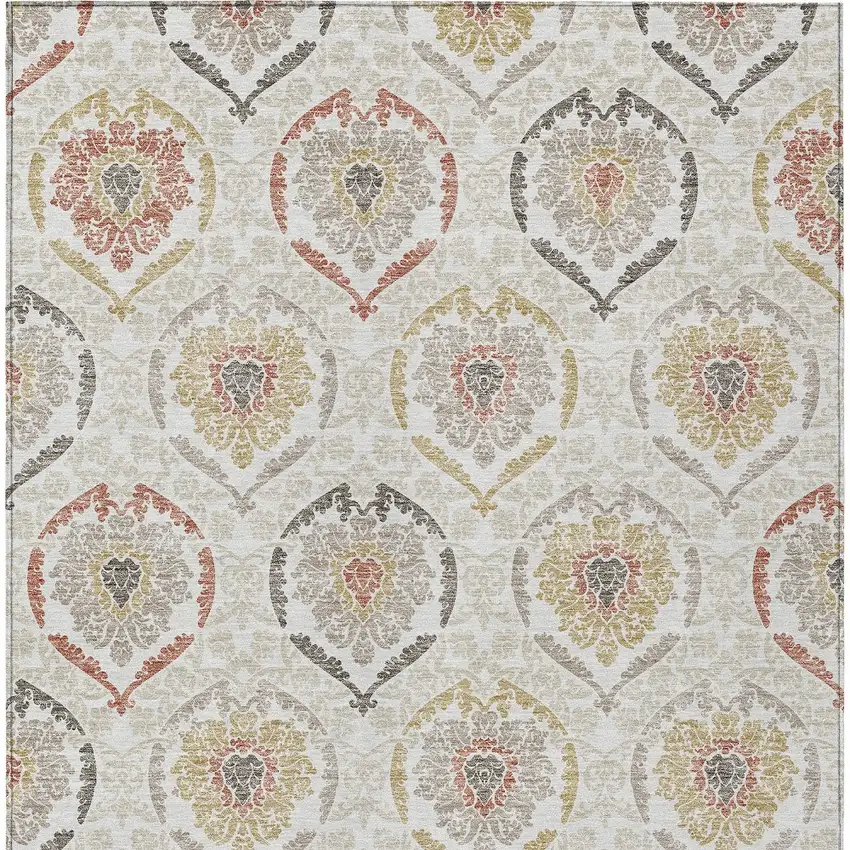 Ivory Gold And Taupe Medallion Washable Indoor Outdoor Area Rug Photo 8