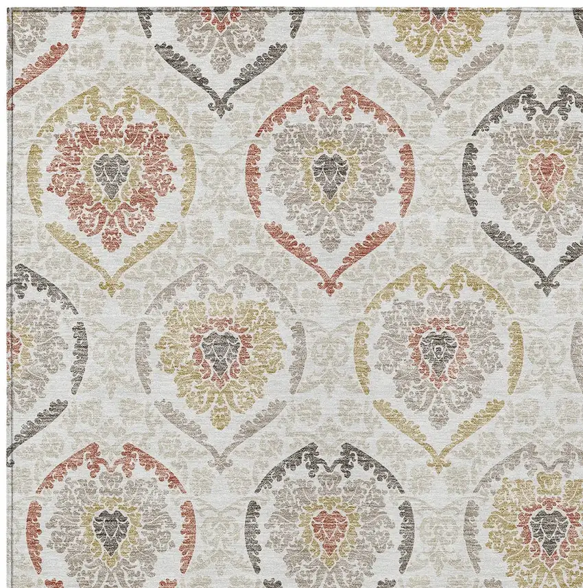 Ivory Gold And Taupe Medallion Washable Indoor Outdoor Area Rug Photo 6