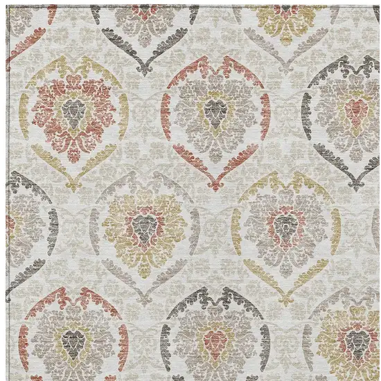 Ivory Gold And Taupe Medallion Washable Indoor Outdoor Area Rug Photo 6