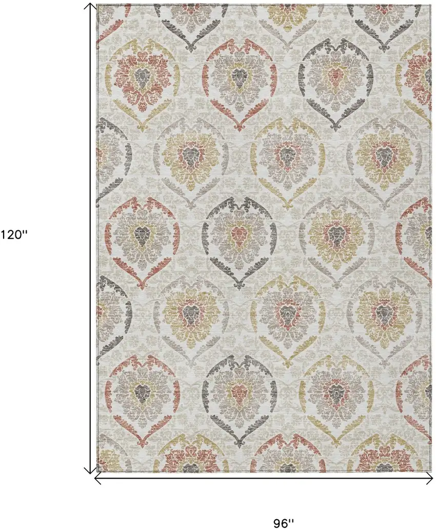 Ivory Gold And Taupe Medallion Washable Indoor Outdoor Area Rug Photo 3
