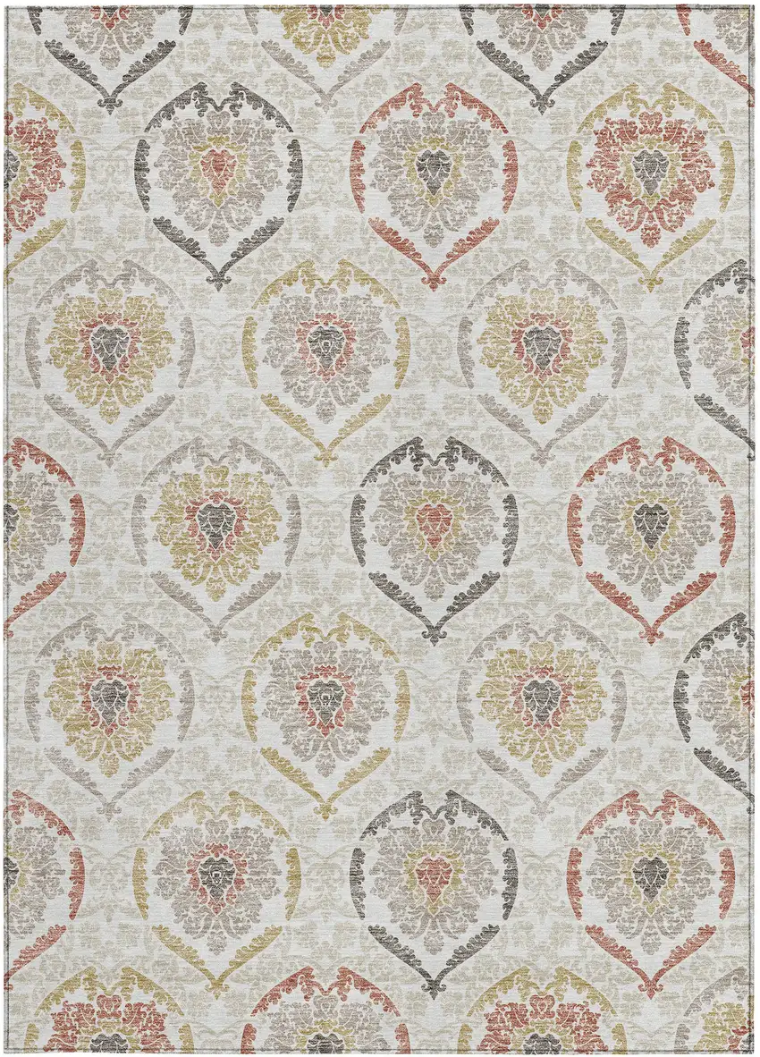 Ivory Gold And Taupe Medallion Washable Indoor Outdoor Area Rug Photo 8