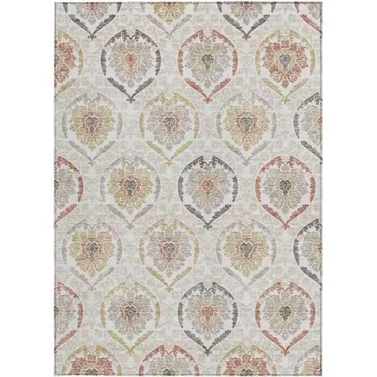 Ivory Gold And Taupe Medallion Washable Indoor Outdoor Area Rug Photo 8
