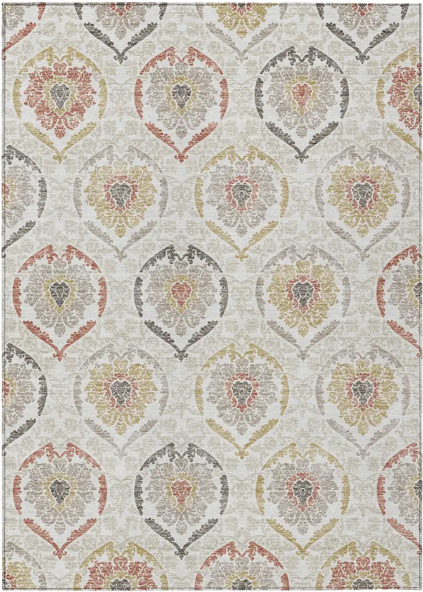 Ivory Gold And Taupe Medallion Washable Indoor Outdoor Area Rug Photo 2