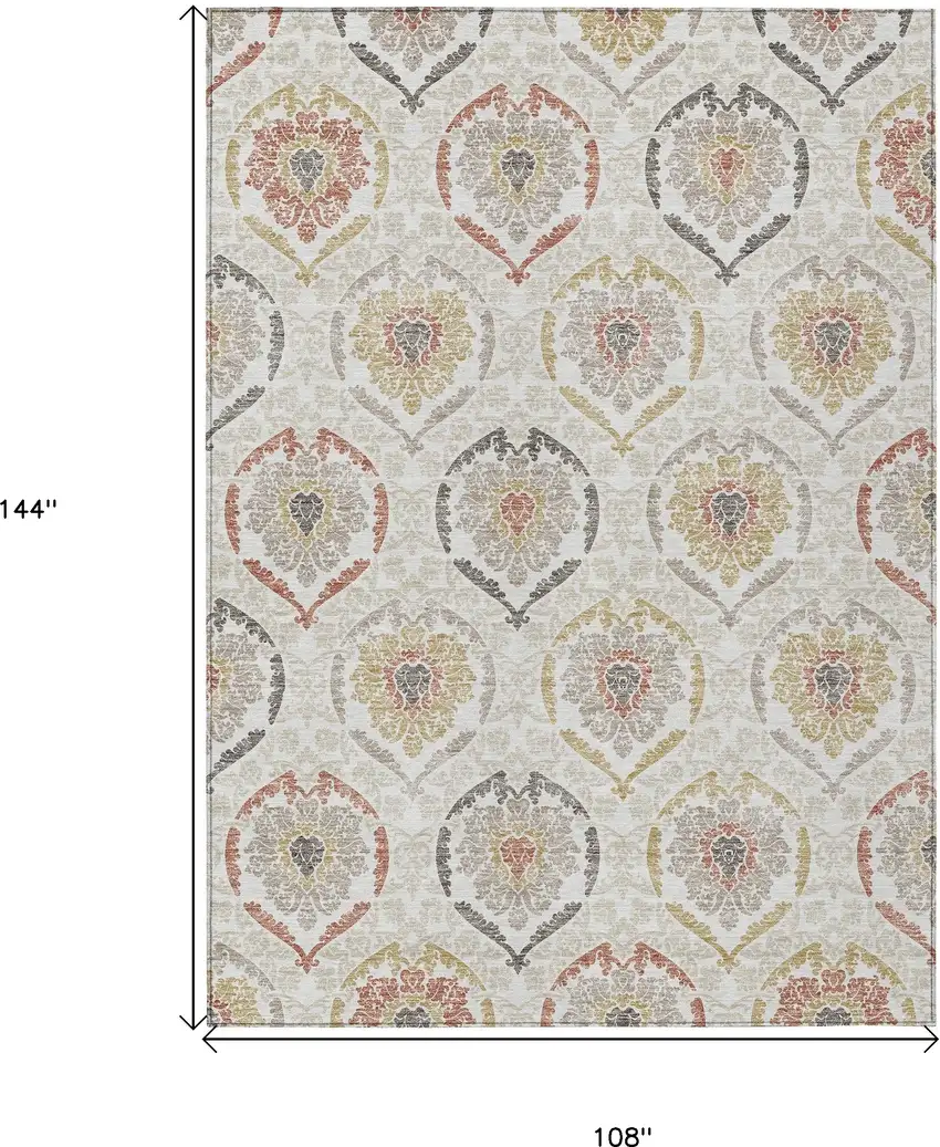 Ivory Gold And Taupe Medallion Washable Indoor Outdoor Area Rug Photo 3