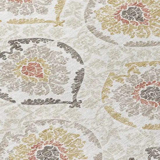 Ivory Gold And Taupe Medallion Washable Indoor Outdoor Area Rug Photo 6