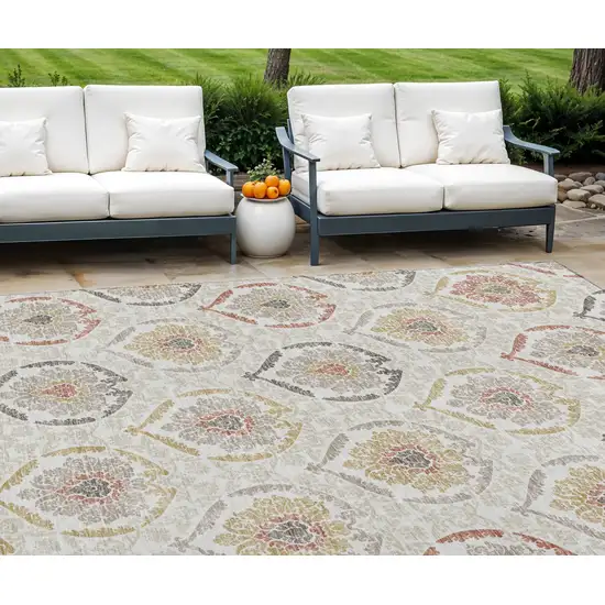 Ivory Gold And Taupe Medallion Washable Indoor Outdoor Area Rug Photo 1