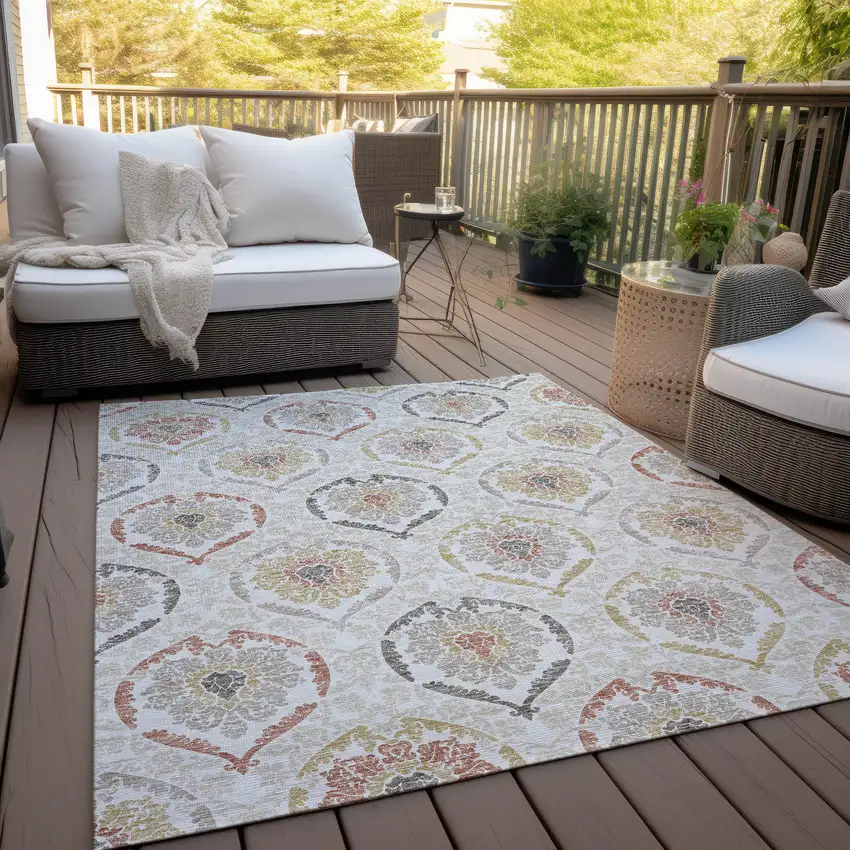 Ivory Gold And Taupe Medallion Washable Indoor Outdoor Area Rug Photo 9